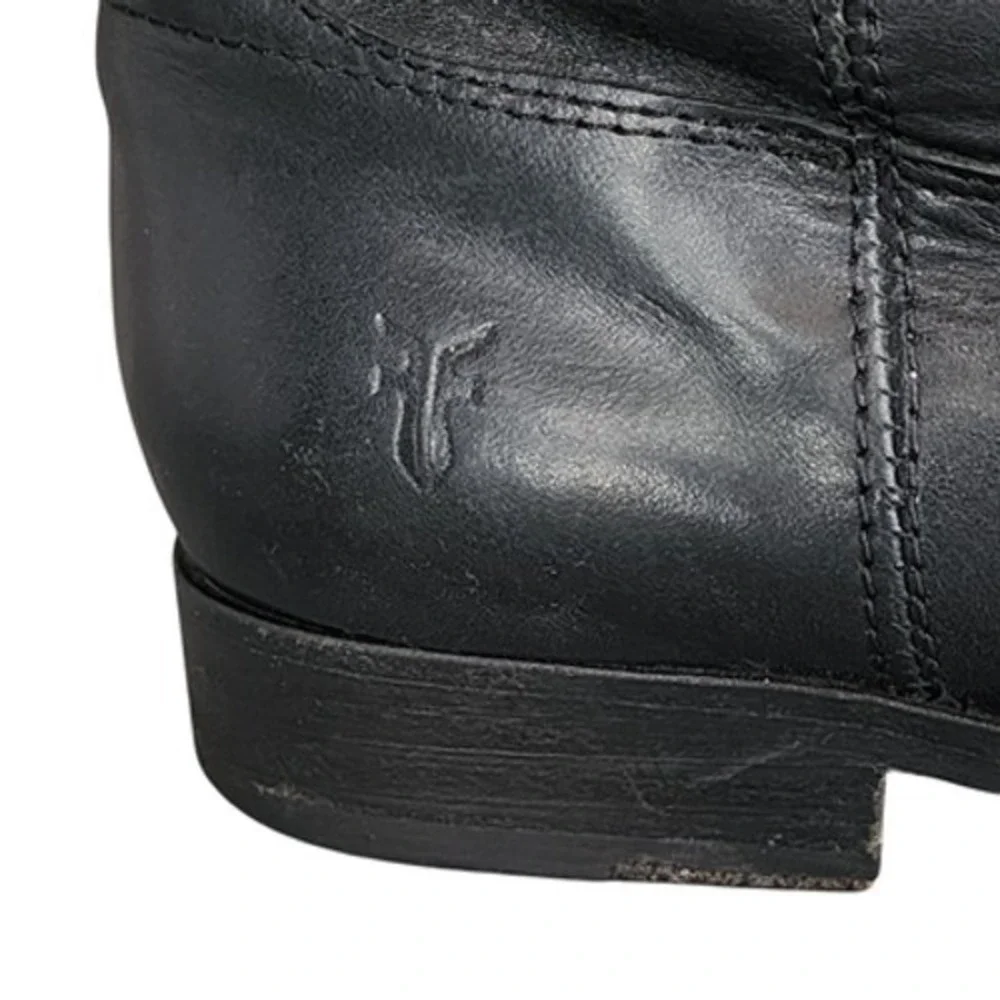 Frye Knee High Riding Boots sz 7B Women‎ Melissa Button Black Leather Equestrian